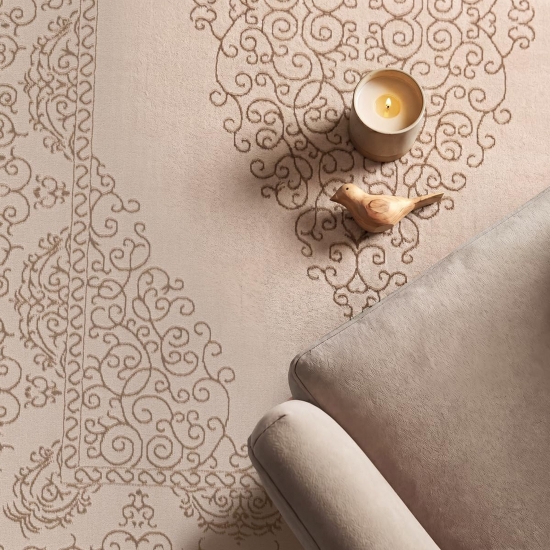 Preview: Teppich Beige Ornament Design wohnlich Wohnzimmer
