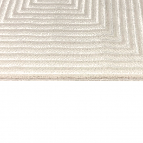 Moderner Kurzflorteppich Creme geometrisches Design mit Glanzstruktur für Wohnzimmer Schlafzimmer und Flur