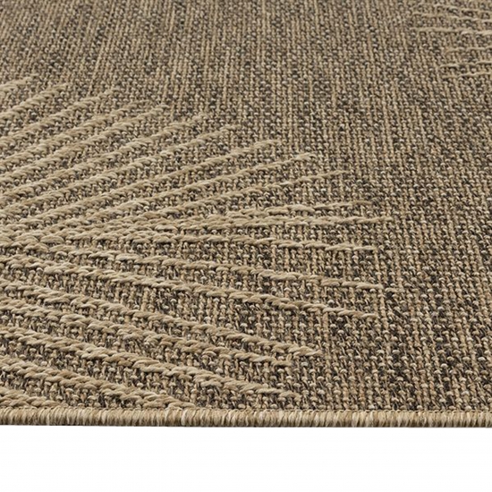 Hochwertiger In- und Outdoorteppich wetterfest im Blättermuster in Beige Braun