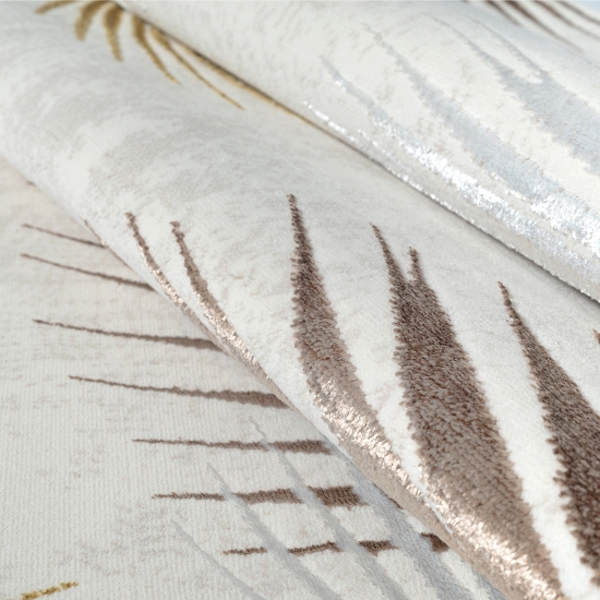 Preview: Creme Teppich mit Palmendesign und Glanz-Effekt Wohnzimmer
