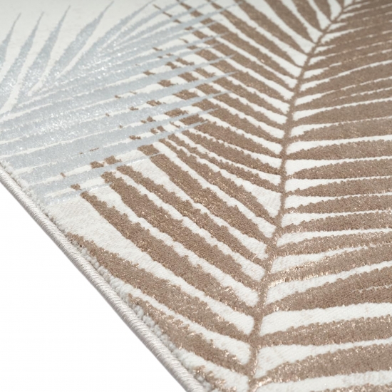 Creme Teppich mit Palmendesign und Glanz-Effekt Wohnzimmer