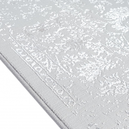 Preview: Teppich Grau Ornament Muster Vintage Stil Wohnzimmer