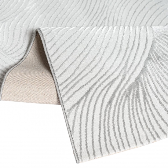 Teppich Silber Wellenmuster weich modern für Wohnzimmer