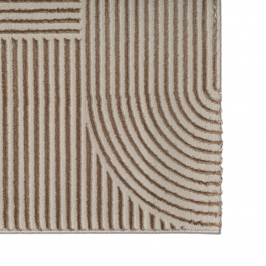 Preview: Teppich Beige Linien Muster modern Wohnzimmer