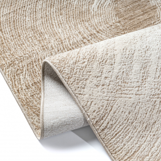 Preview: Teppich beige modern Kreisdesign weich pflegeleicht