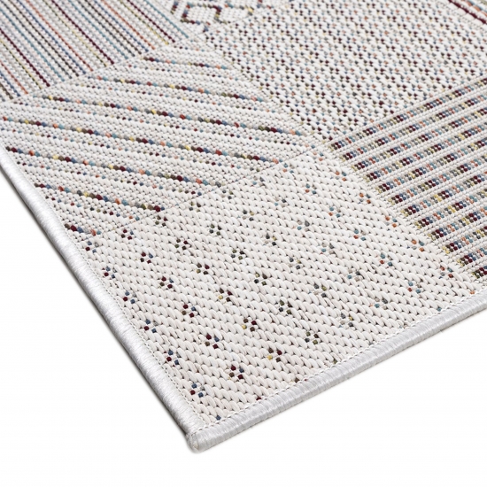 In-Outdoor-Teppich Wohnzimmer pflegeleicht wetterfest Fliesen Optik in creme grau