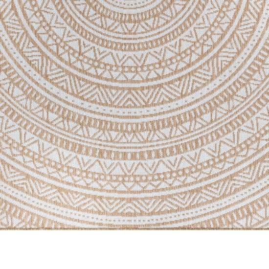 Ethno-Outdoor-Teppich Terrassenteppich rund in Beige und Weiß – Modern, robust und vielseitig