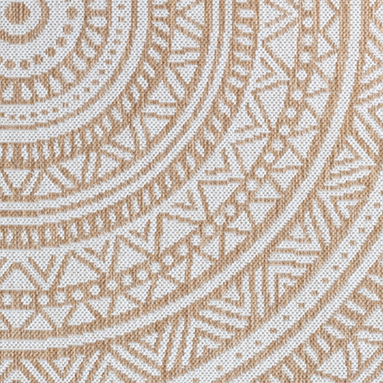 Ethno-Outdoor-Teppich Terrassenteppich rund in Beige und Weiß – Modern, robust und vielseitig
