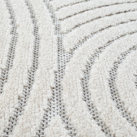 Preview: Teppich Outdoor modern mit Kreismuster in Creme – wetterfest & pflegeleicht