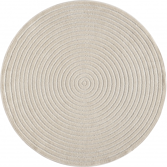 Preview: Outdoor Teppich Beige rund modern pflegeleicht für Balkon Terrasse