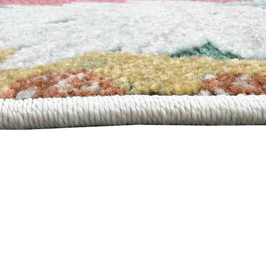 Moderner In- & Outdoor Teppich flachgewebt UV-beständig & robust mit Blattdesign Grün Rot Beige