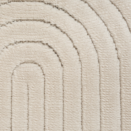 Preview: Wohnzimmerteppich mit niedrigem Flor und halbrundes Linienmuster in Beige Preview: Wohnzimmerteppich mit niedrigem Flor und halbrundes Linienmuster in Beige