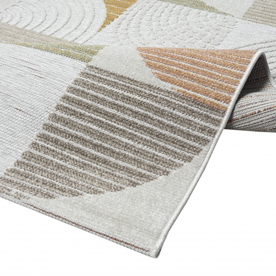 Preview: Teppich für drinnen und draußen geometrisches Muster modern wetterfest pflegeleicht beige mehrfarbig