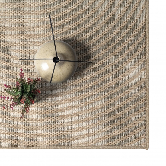 Preview: Teppich Outdoor grafisches Linienmuster wetterfest Terrasse Balkon Beige