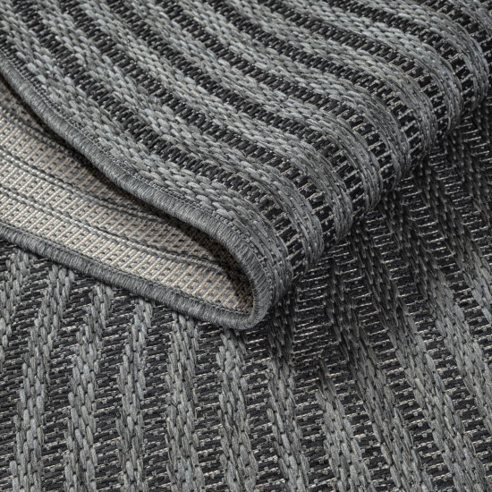 Preview: Teppich Outdoor grafisches Wellenlinien Design wetterfest Terrasse Balkon Anthrazit