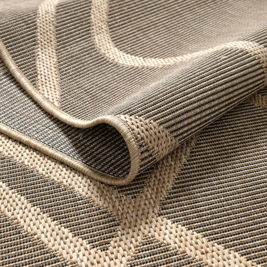 Preview: Teppich Outdoor grafisches Linien Design wetterfest Terrasse Balkon Braun Beige