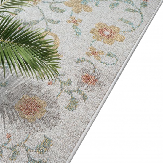 Teppich Outdoor Wohnzimmerteppich creme mit buntem Blumenmuster