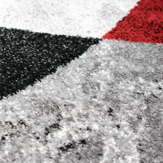 Moderner Wohnzimmer Teppich abstraktes Wellen Rauten Design marmoriert in rot grau - pflegeleicht