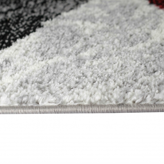 Moderner Wohnzimmer Teppich abstraktes Wellen Rauten Design marmoriert in rot grau - pflegeleicht