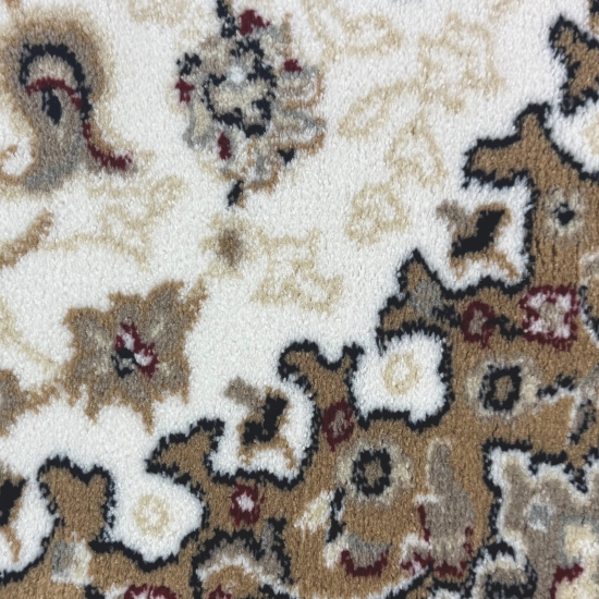 Preview: Teppich Creme Beige mit floralem Medaillon und ruhiger Bordüre