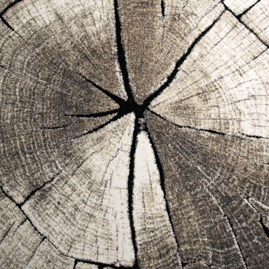 Preview: Moderner Teppich Beige Braun Grau Holzoptik Kreis Design weich Wohnzimmer