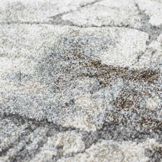 Preview: Moderner Teppich Creme Grau Marmor Design weich Wohnzimmer elegant