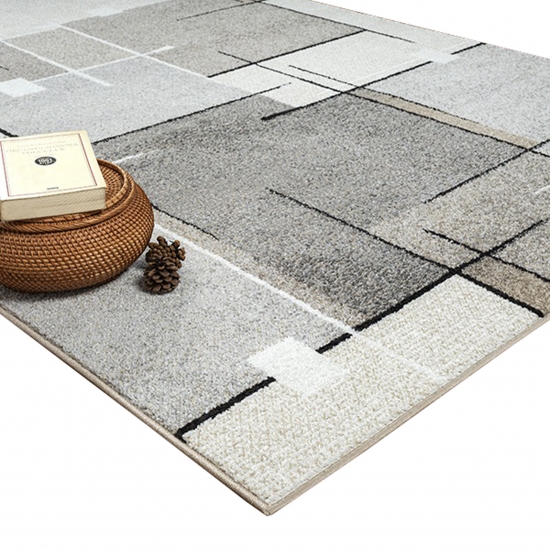Moderner Teppich mit grafischem Muster in Beige, Grau und Creme – Eleganter Blickfang für jeden Raum