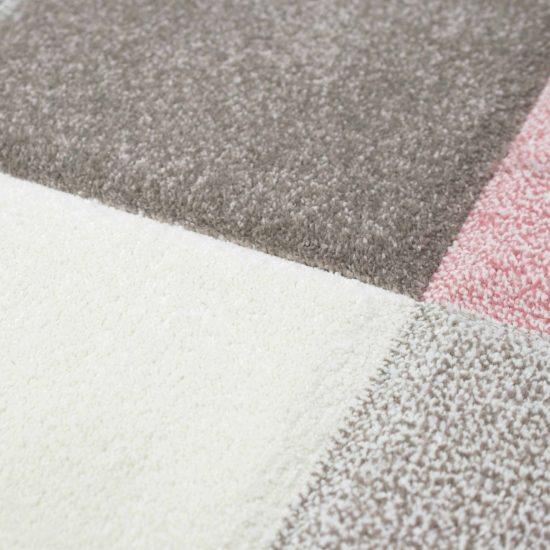 Preview: Wohnzimmer Teppich Design mit Karo Muster in Pink Grau Creme Preview: Wohnzimmer Teppich Design mit Karo Muster in Pink Grau Creme