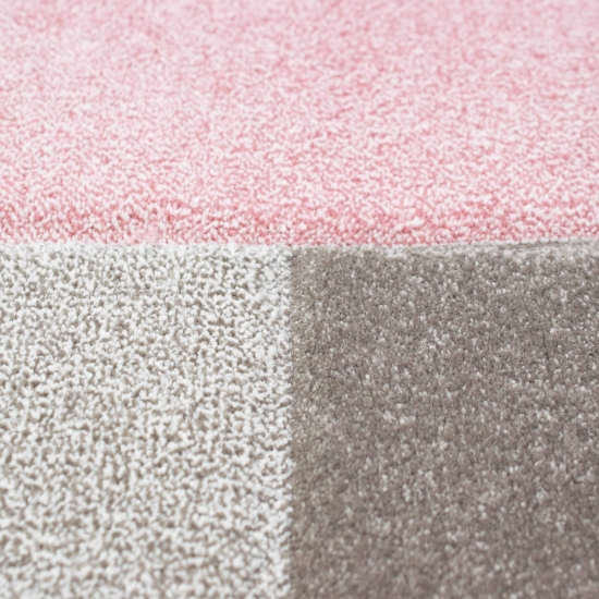 Preview: Wohnzimmer Teppich Design mit Karo Muster in Pink Grau Creme Preview: Wohnzimmer Teppich Design mit Karo Muster in Pink Grau Creme