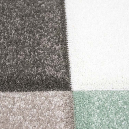 Preview: Designer Teppich Moderner Teppich Wohnzimmer Teppich Kurzflor Teppich mit Konturenschnitt Karo Muster Pastellfarben Grün Creme Beige Dunkelgrau Preview: Flur Teppich