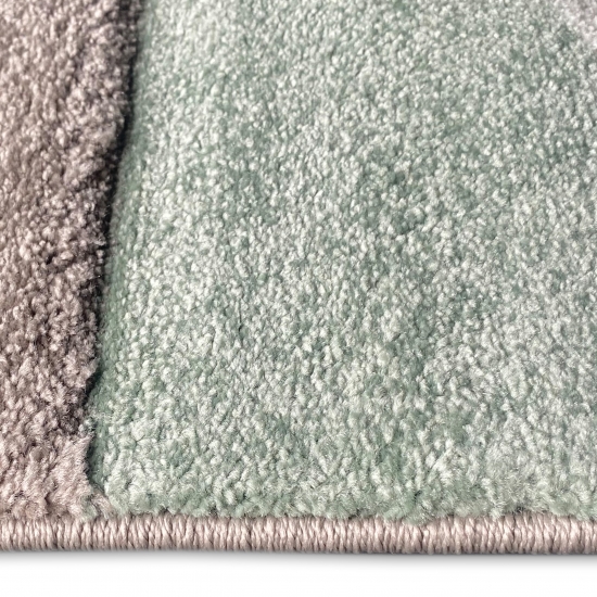Designer Teppich Moderner Teppich Wohnzimmer Teppich Kurzflor Teppich mit Konturenschnitt Karo Muster Pastellfarben Grün Creme Beige Dunkelgrau
