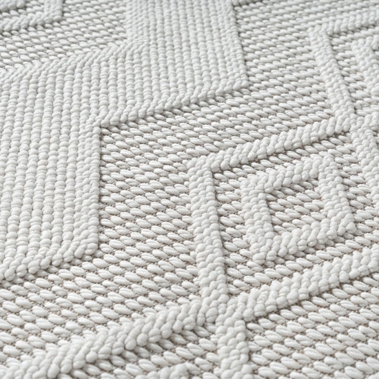 Preview: Boho Teppich mit moderner Loop-Struktur für Wohnräume Creme