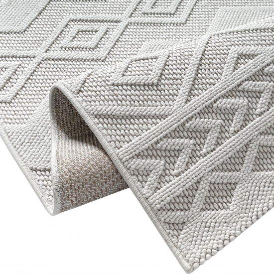 Boho Teppich mit moderner Loop-Struktur für Wohnräume Creme