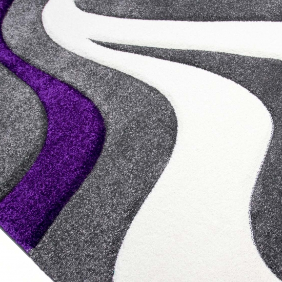 Preview: Wellenmuster Designer Teppich in lila grau weiß | pflegeleicht Preview: Wellenmuster Designer Teppich in lila grau weiß | pflegeleicht