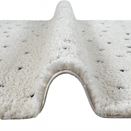 Moderner Teppich  Hochflor  mit Pünktchen-Design weich modern Beige mit Schwarzen Punkten