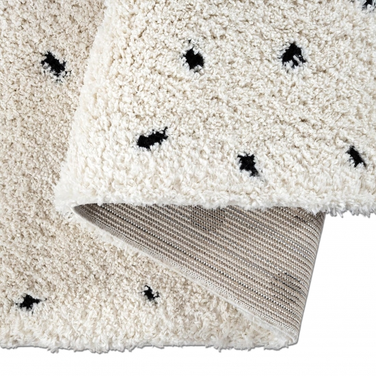 Moderner Teppich  Hochflor  mit Pünktchen-Design weich modern Beige mit Schwarzen Punkten