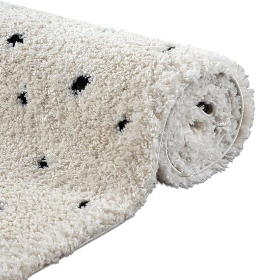 Moderner Teppich  Hochflor  mit Pünktchen-Design weich modern Beige mit Schwarzen Punkten