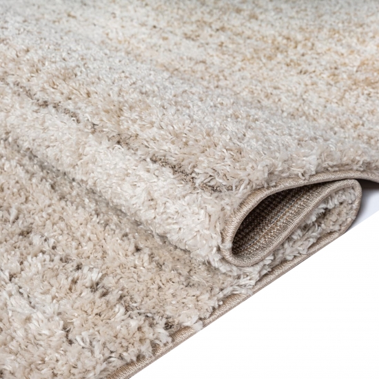 Teppich Beige mit Linienmuster weich pflegeleicht fürs Wohnzimmer