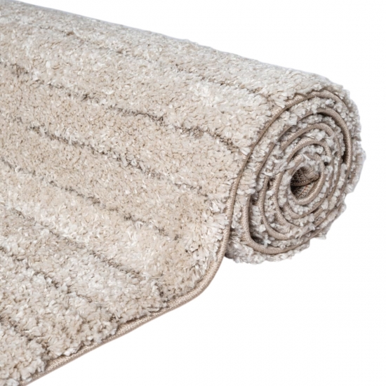 Teppich Beige mit Linienmuster weich pflegeleicht fürs Wohnzimmer