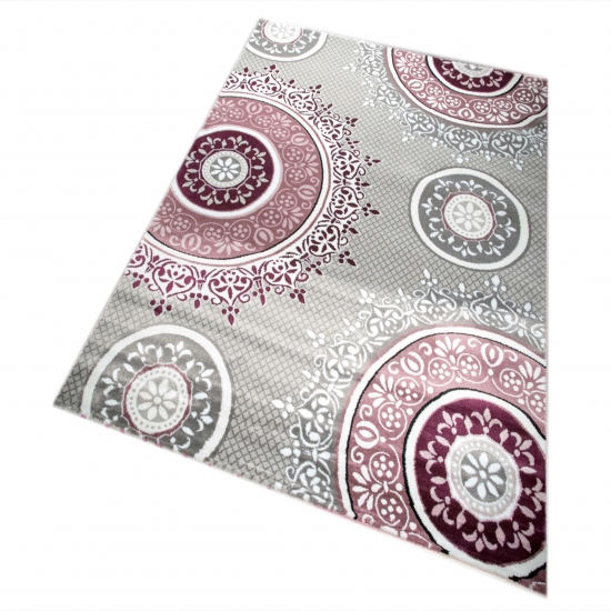 Teppich Kreisornamente Pink Lila Grau Creme – klassisch & wohnlich