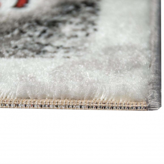 Preview: Moderner Teppich Istanbul Motiv Grau Creme mit roten Akzenten