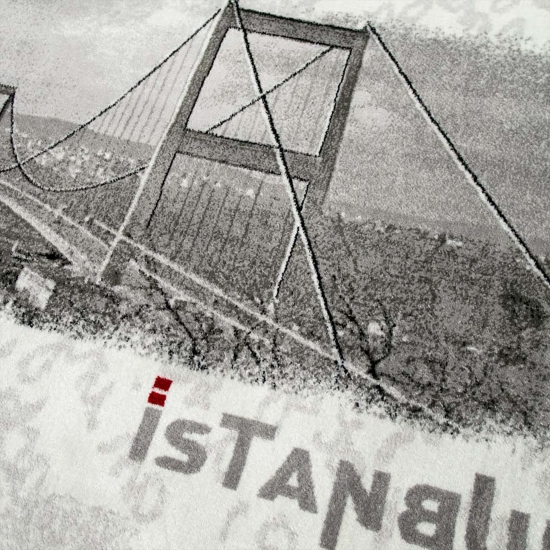 Preview: Moderner Teppich Istanbul Motiv Grau Creme mit roten Akzenten