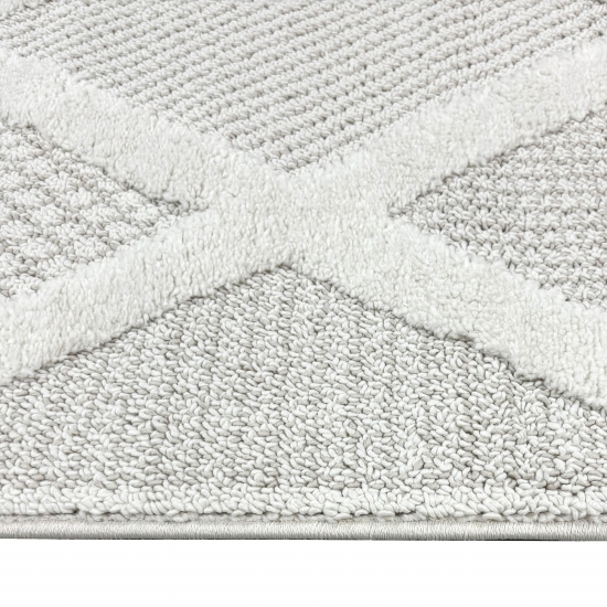 Wohnzimmer Schlafzimmer Teppich mit verschieden gemusterten Rauten in creme grau