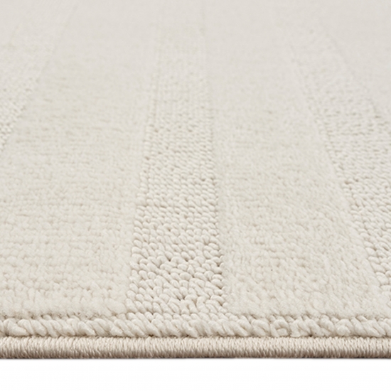Schimmernder Wohnzimmerteppich gemustert durch Linien mit zwei Webarten in Creme