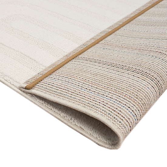Schimmernder Wohnzimmerteppich gemustert durch Linien mit zwei Webarten in Creme