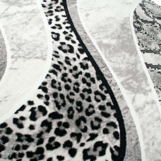 Preview: Moderner Teppich Leopardenmuster Grau Schwarz Creme fürs Zuhause