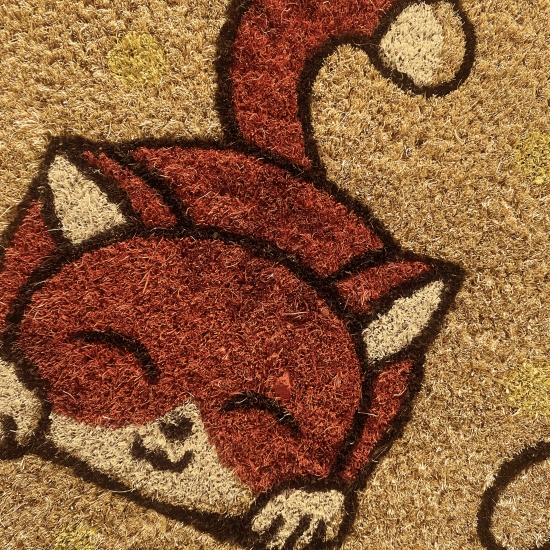 Preview: Moderner Kokos Schuhabtreter • buntes Katzenmotiv • gelb orange