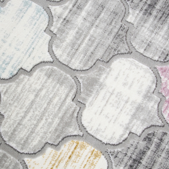 Preview: Moderner Kurzflorteppich mit marokkanischem Muster in Grau mit sanften Farbakzenten Preview: Moderner Kurzflorteppich mit marokkanischem Muster in Grau mit sanften Farbakzenten