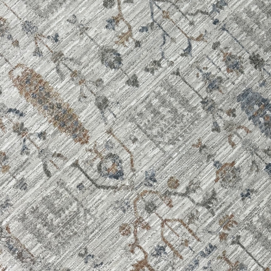 Teppich Creme mit floraler Ornamentik, Fransen und modernem Design