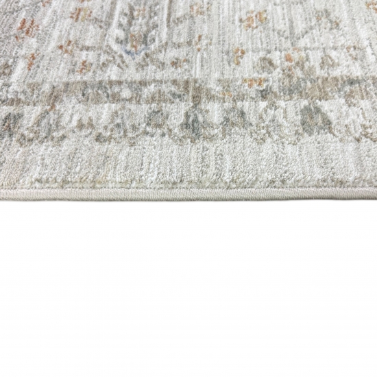 Teppich Creme mit floraler Ornamentik, Fransen und modernem Design